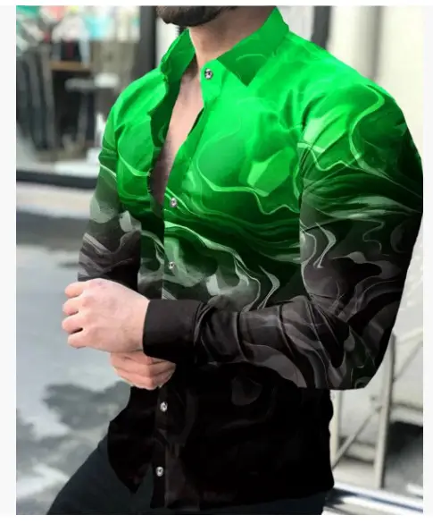 3D Printed Lapel Shirt Blue Black Large Men - Image 35