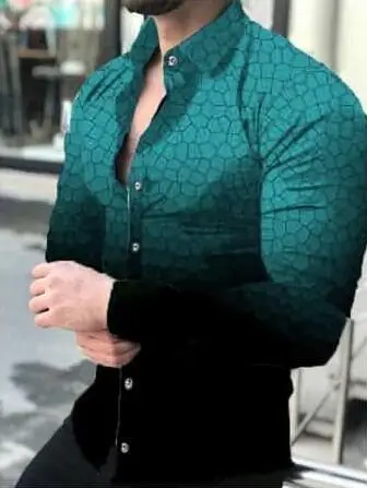 3D Printed Lapel Shirt Blue Black Large Men - Image 4