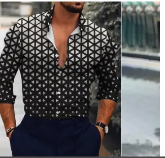3D Printed Lapel Shirt Blue Black Large Men - Image 7