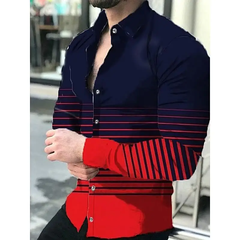 3D Printed Lapel Shirt Blue Black Large Men - Image 8