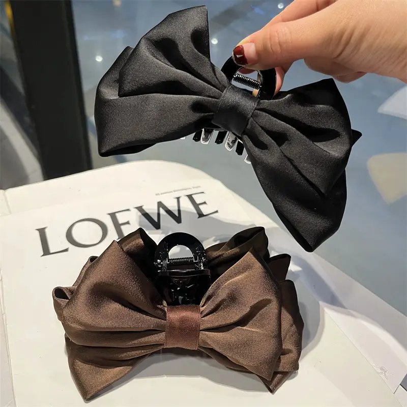 Black Satin Bow Hairpin for Women Winter