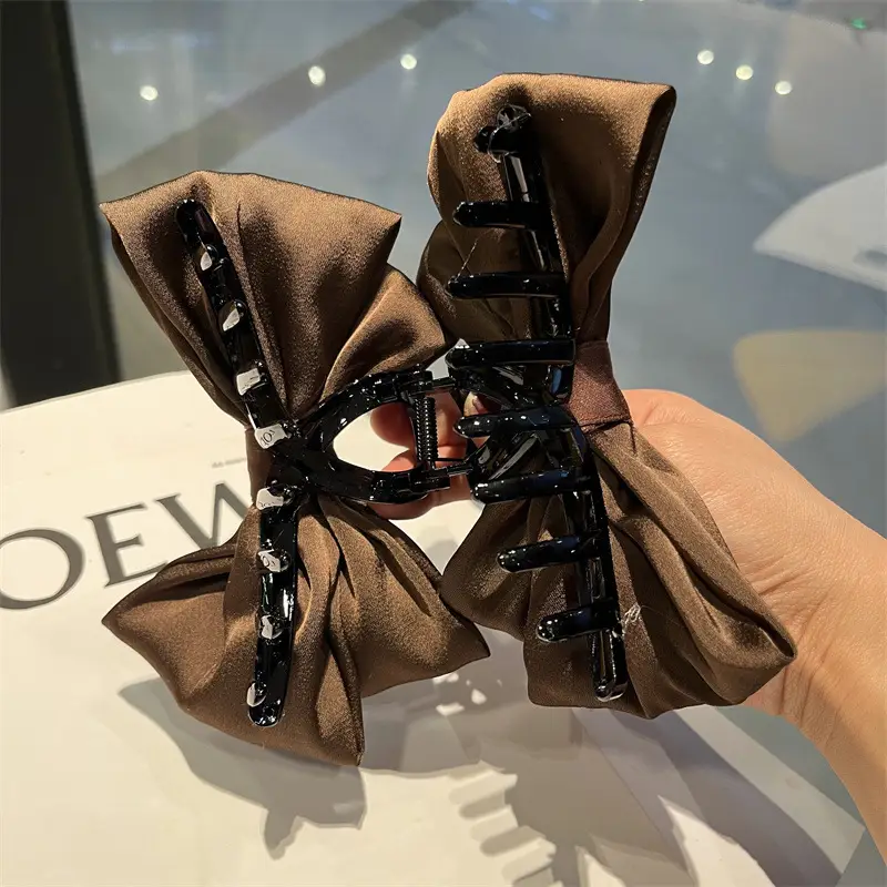 Black Satin Bow Hairpin for Women Winter