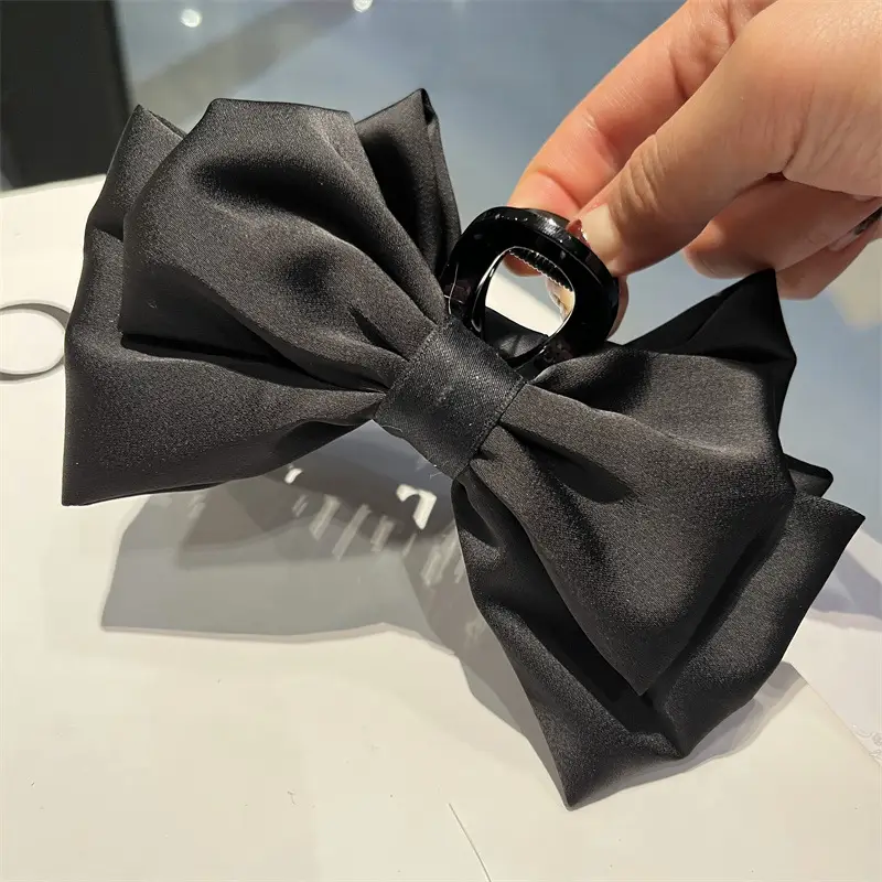 Black Satin Bow Hairpin for Women Winter — feature 4