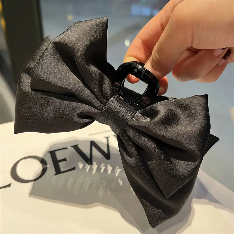 Black Satin Bow Hairpin for Women Winter — feature 5
