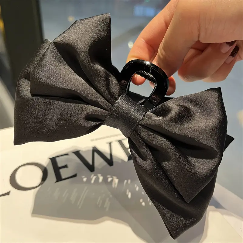 Black Satin Bow Hairpin for Women Winter — feature 6
