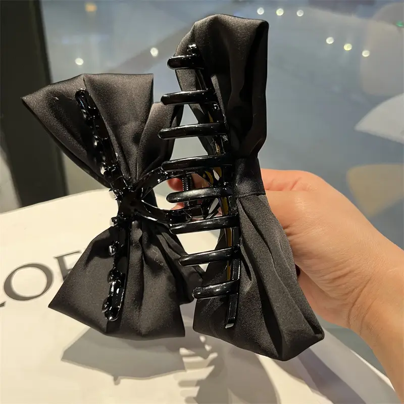 Black Satin Bow Hairpin for Women Winter — feature 7