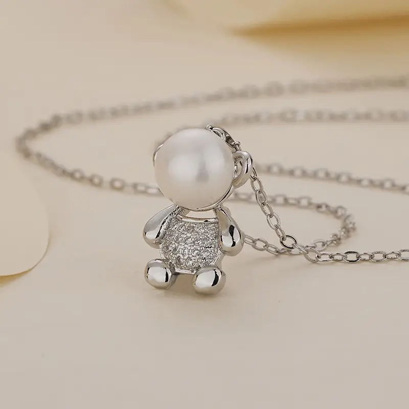 Cute Pearl Bear Pendant Set Gold Silver Jewelry - Image 4