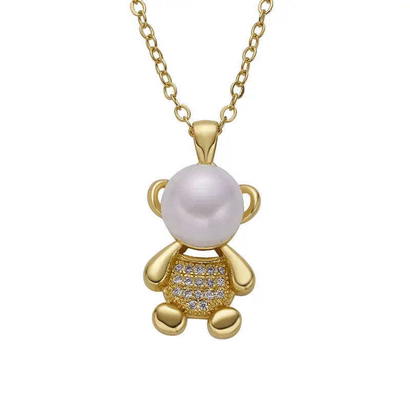 Cute Pearl Bear Pendant Set Gold Silver Jewelry - Image 5