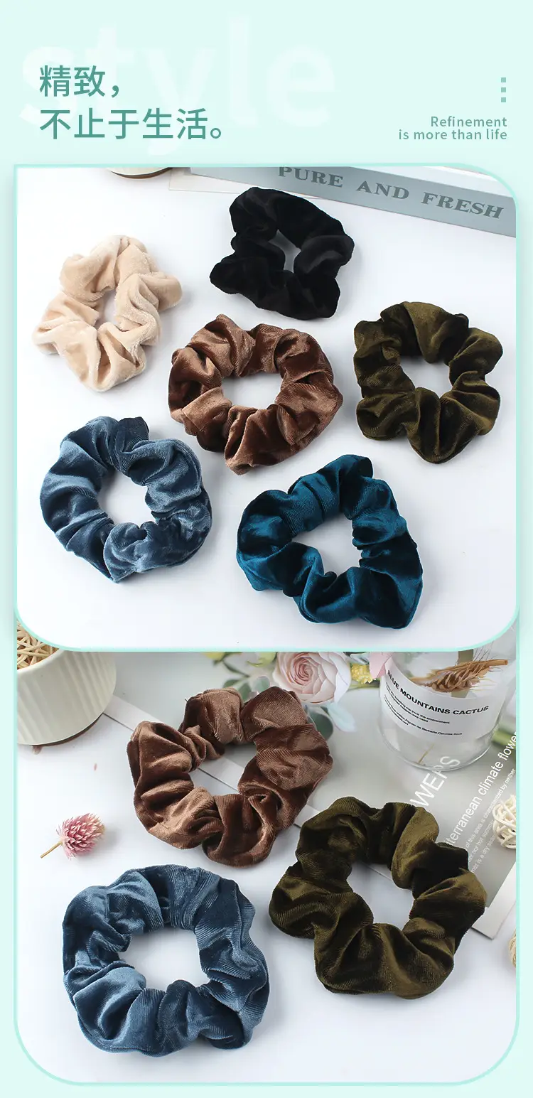 Blue Flannel Hair Ring for Women Korean Style — feature 4