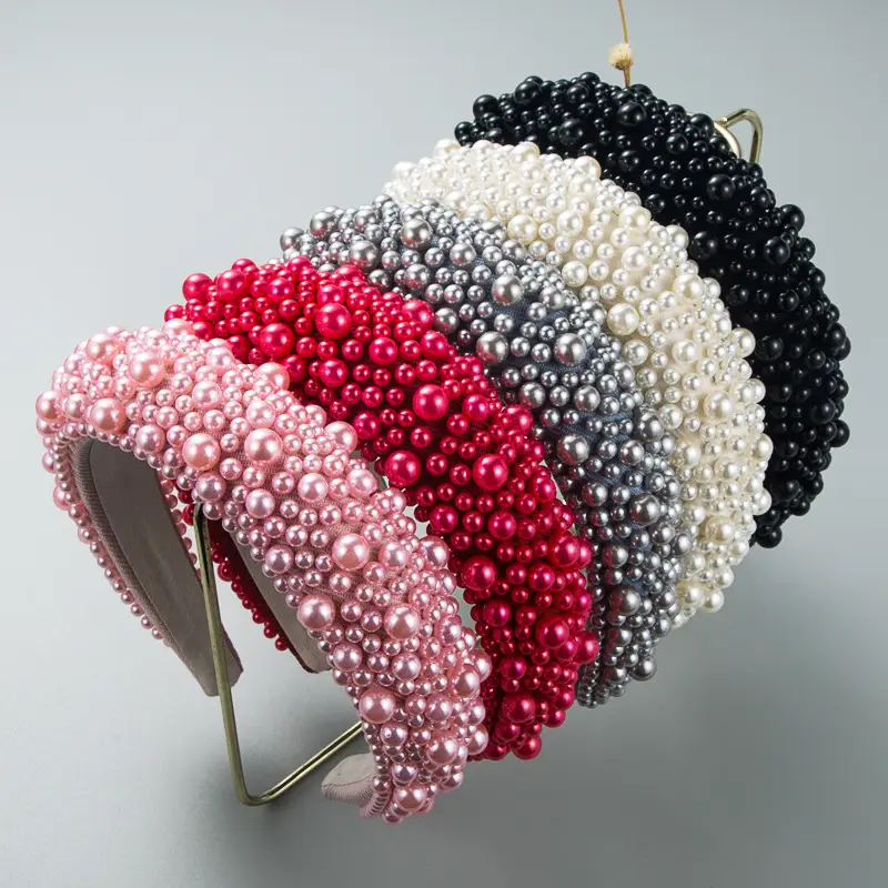Elegant Pearl Beaded Hairbands in Pink, Red, Black, White - Image 5