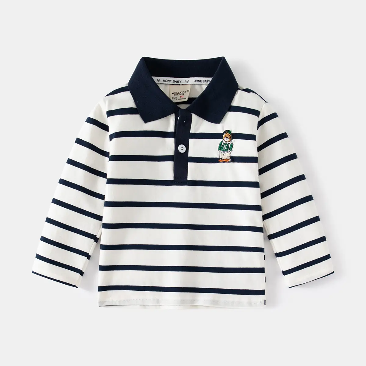 Handmade Black & White Striped Boys Polo Shirt Long Sleeve Spring Outing Casual T-Shirt - Image 4