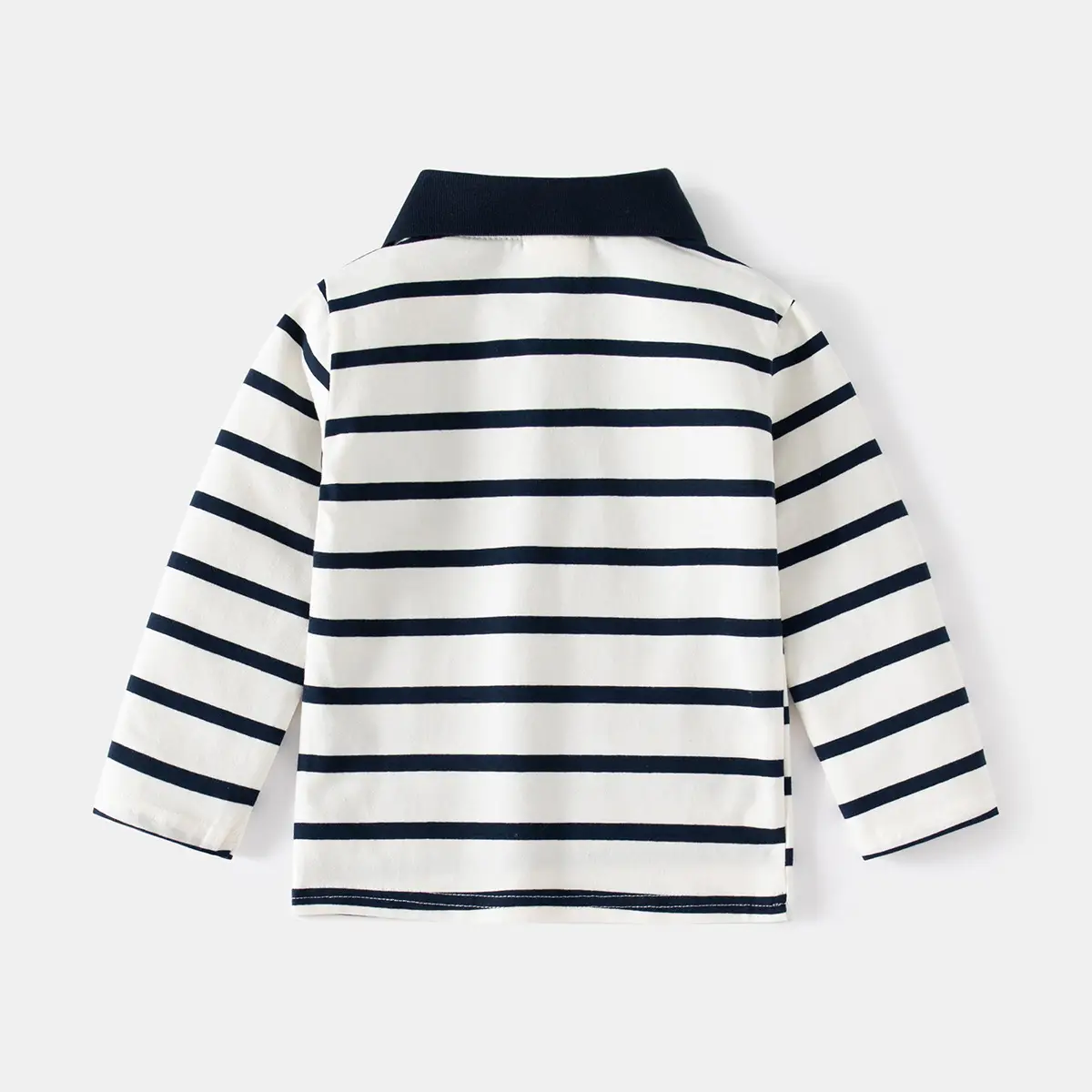 Handmade Black & White Striped Boys Polo Shirt Long Sleeve Spring Outing Casual T-Shirt - Image 5