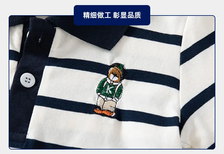 Handmade Black & White Striped Boys Polo Shirt Long Sleeve Spring Outing Casual T-Shirt — feature 11