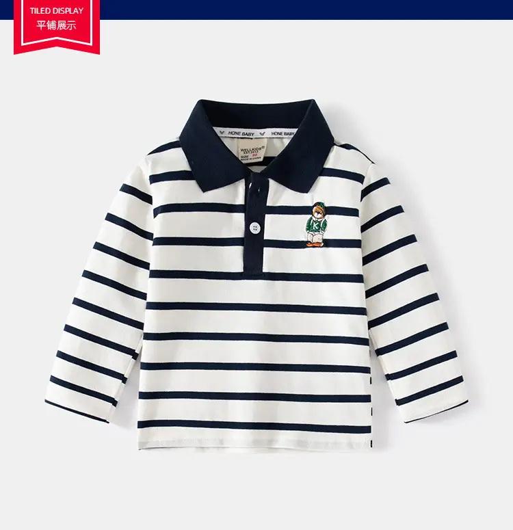 Handmade Black & White Striped Boys Polo Shirt Long Sleeve Spring Outing Casual T-Shirt — feature 6