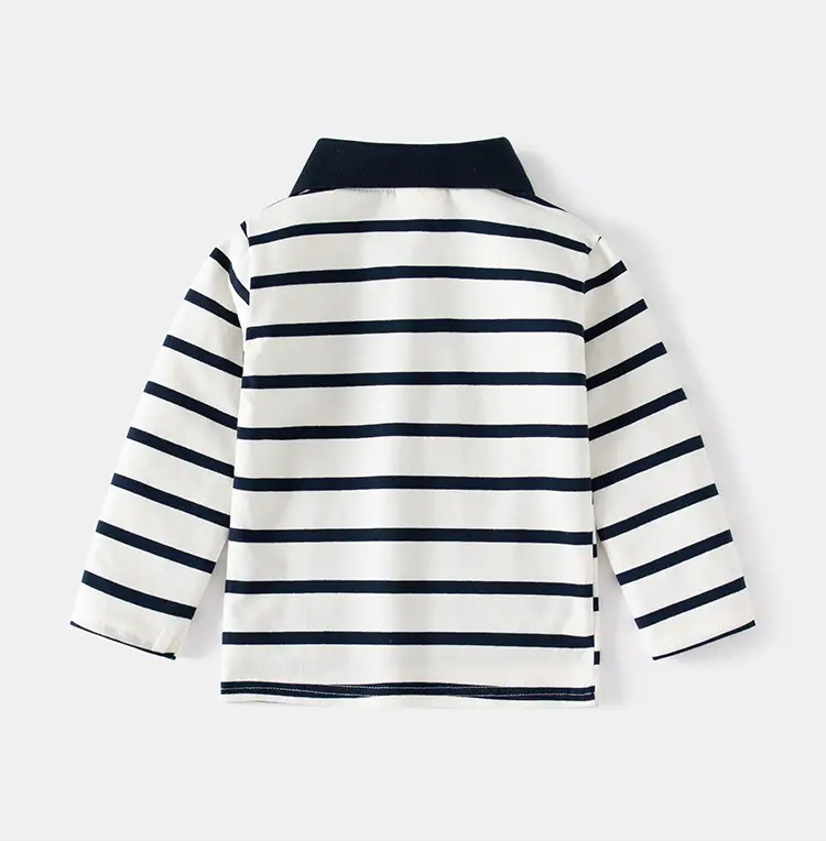 Handmade Black & White Striped Boys Polo Shirt Long Sleeve Spring Outing Casual T-Shirt — feature 7