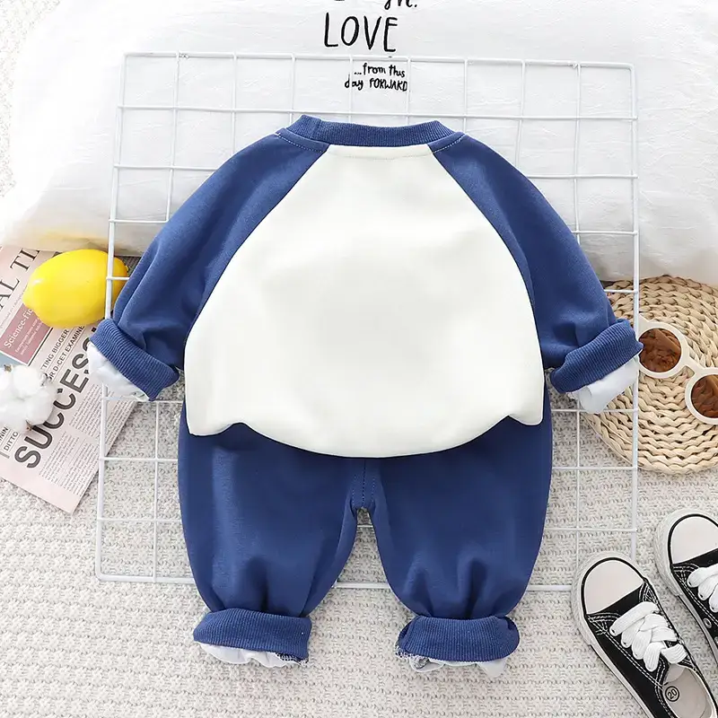 Boys Striped Sweatshirt Set Blue White Kids 2-Piece - Image 6