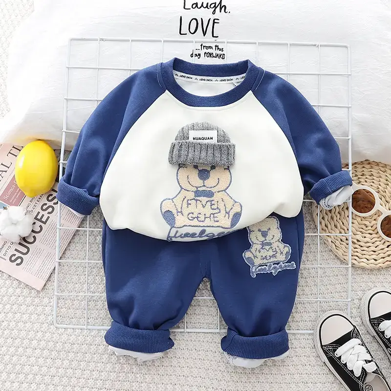 Boys Striped Sweatshirt Set Blue White Kids 2-Piece — feature 2