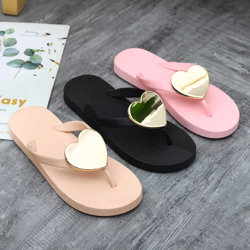 Women's Jelly Heart Open Toe Flip Flops Beach Shoes