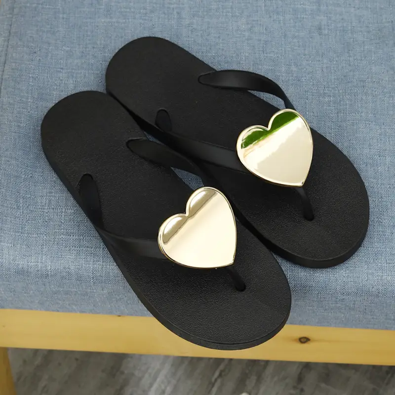 Women's Jelly Heart Open Toe Flip Flops Beach Shoes