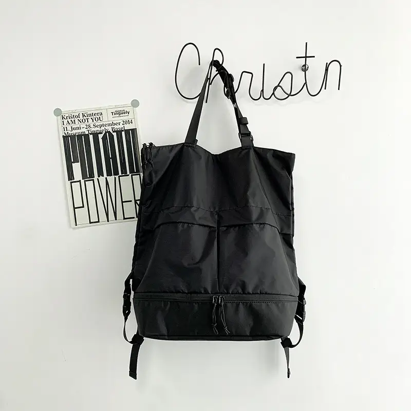 Men Women Nylon Backpack Large Capacity Black - Image 5