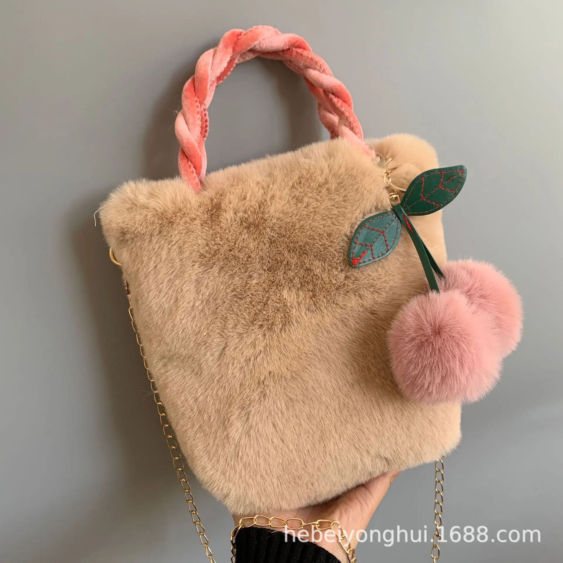 Cherry Plush Shoulder Crossbody Bag with Butterfly Charm