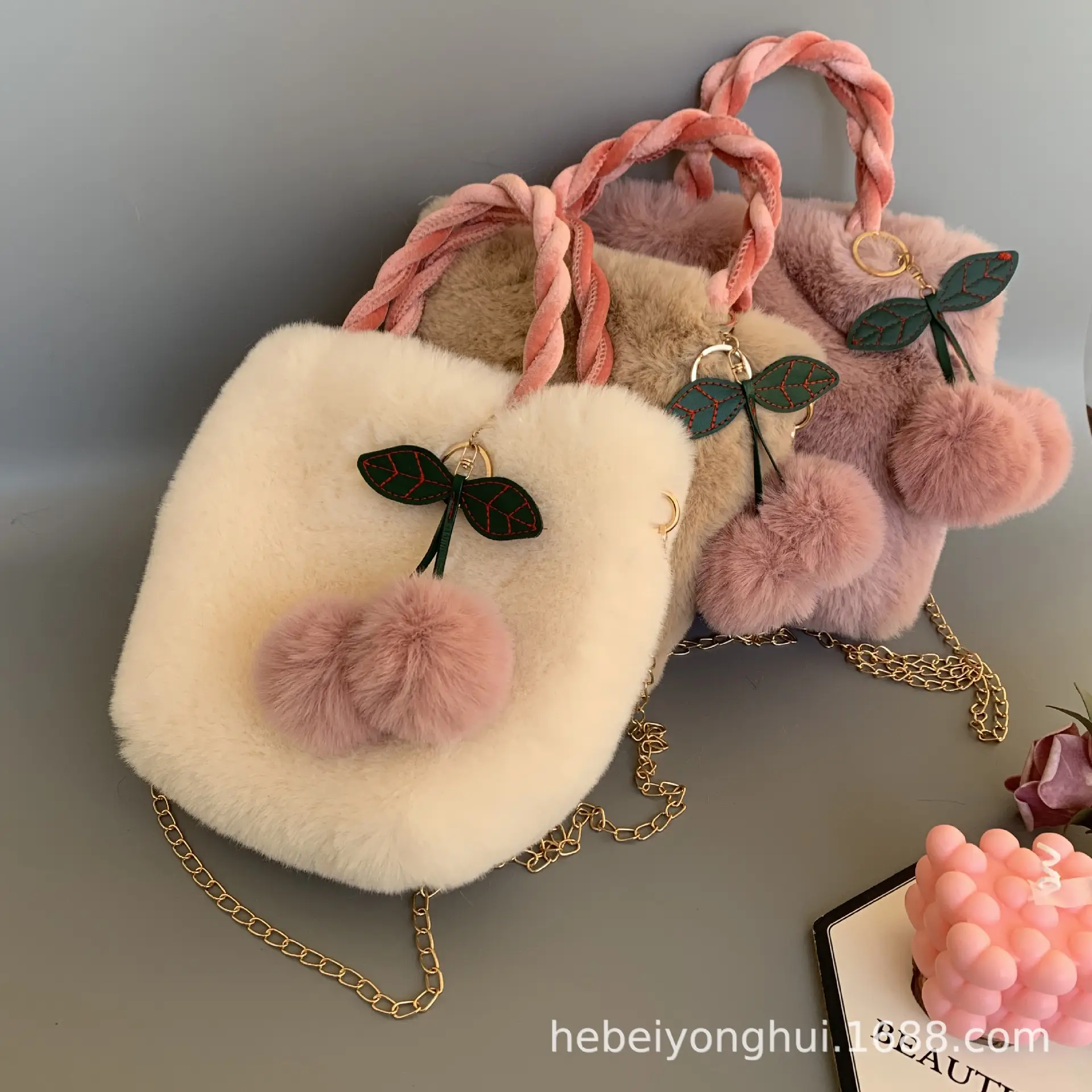 Cherry Plush Shoulder Crossbody Bag with Butterfly Charm — feature 13