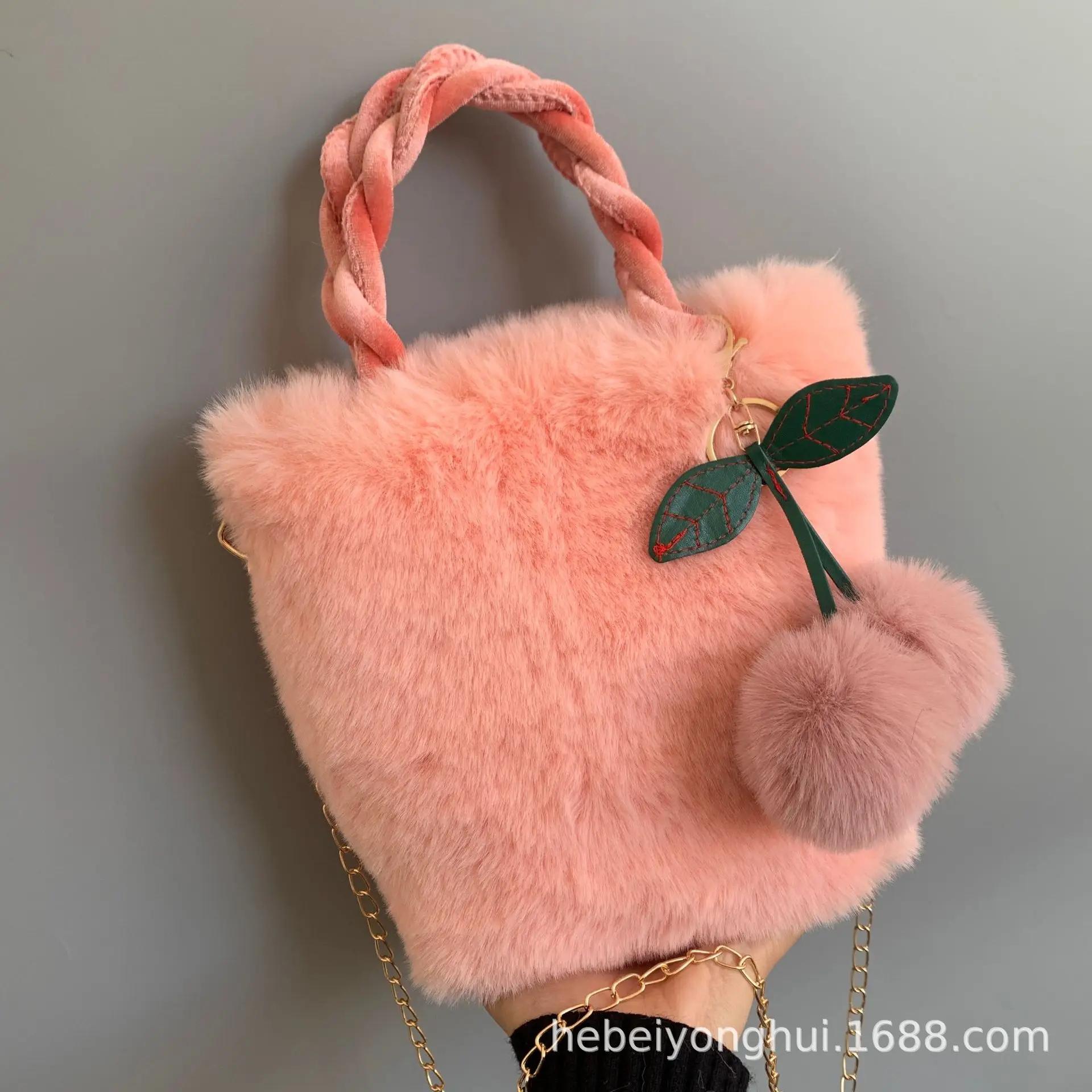 Cherry Plush Shoulder Crossbody Bag with Butterfly Charm