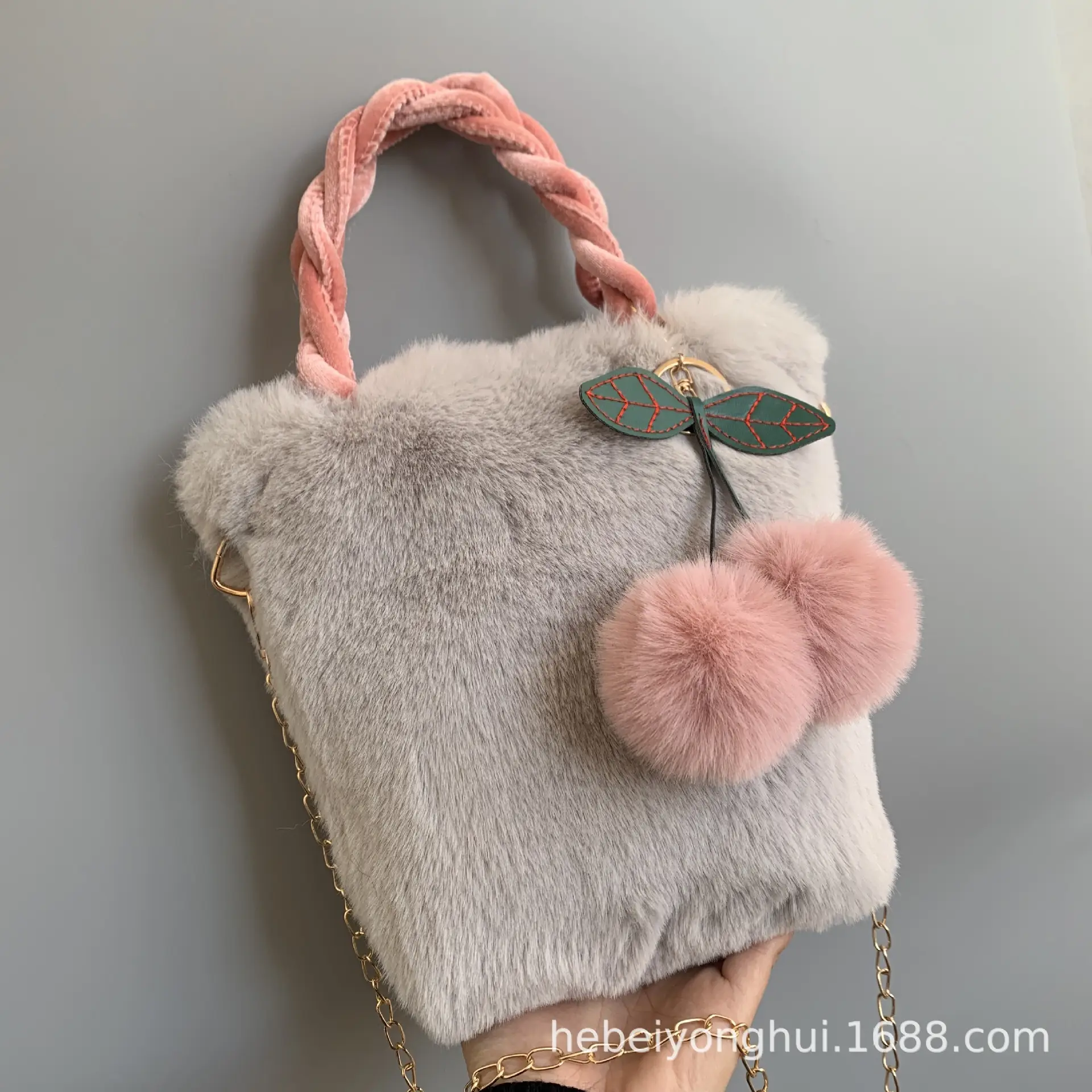 Cherry Plush Shoulder Crossbody Bag with Butterfly Charm