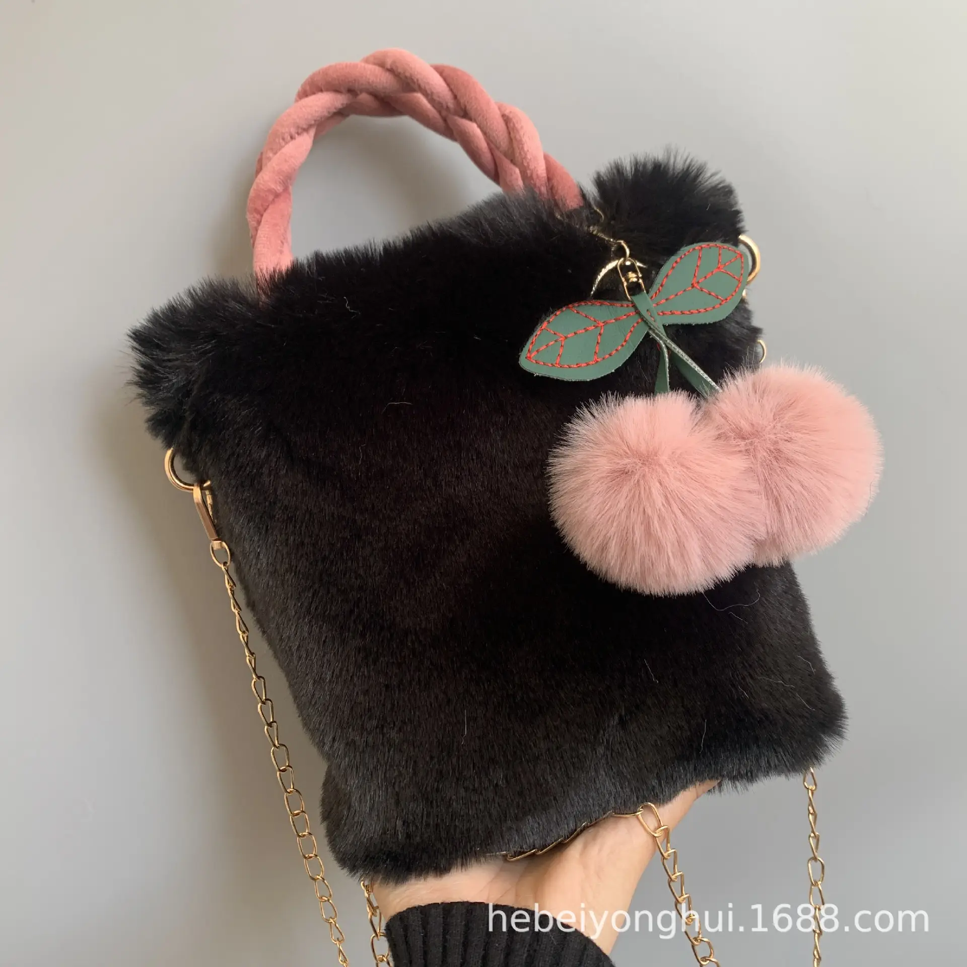 Cherry Plush Shoulder Crossbody Bag with Butterfly Charm