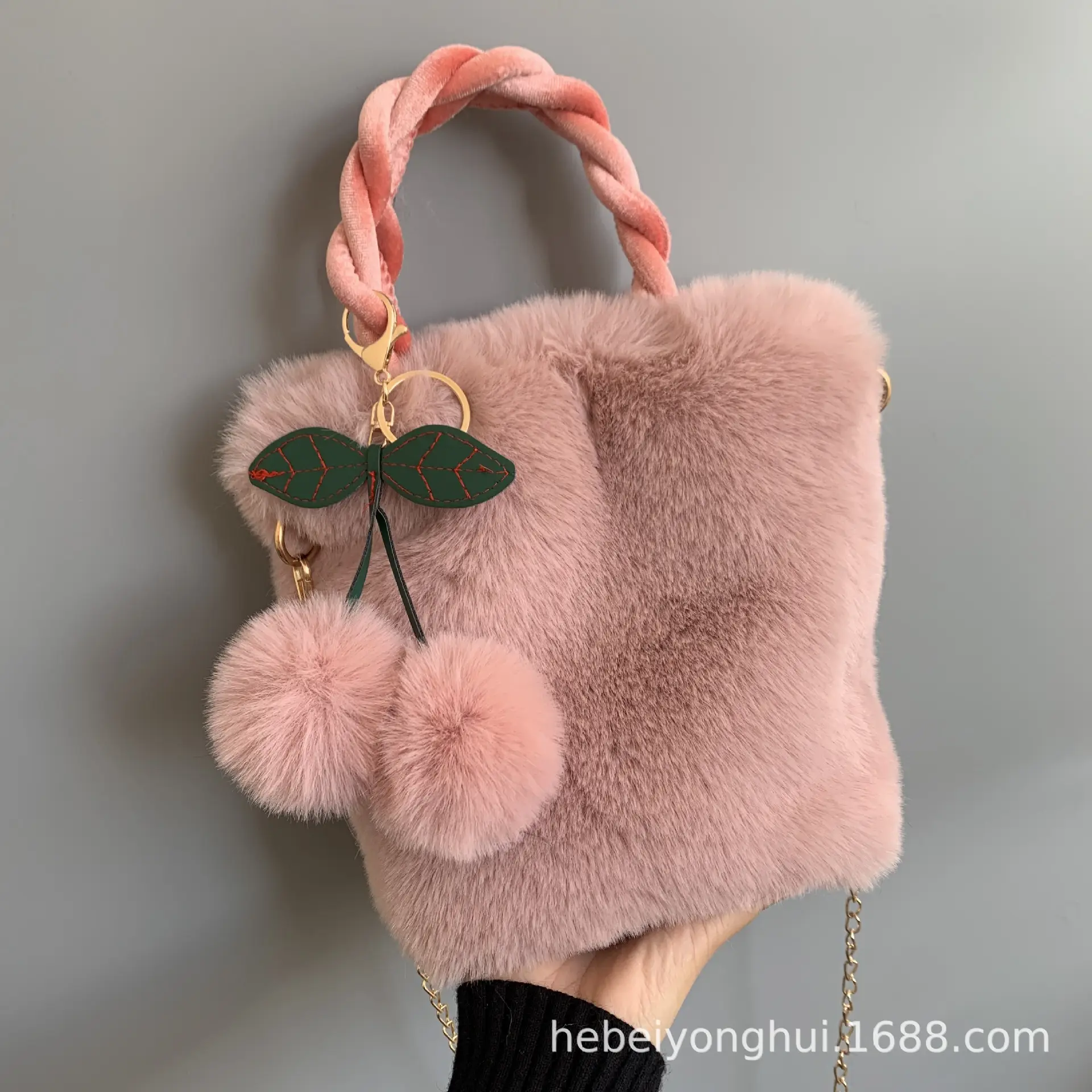 Cherry Plush Shoulder Crossbody Bag with Butterfly Charm