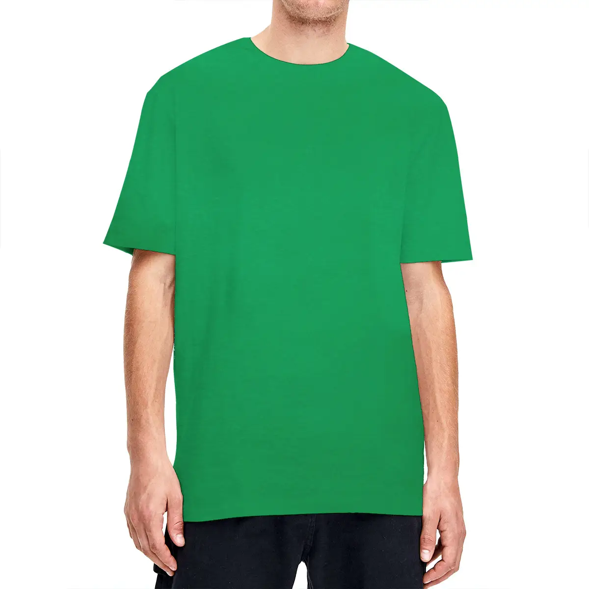 Men Green Cotton T-Shirt Short Sleeve Round Neck 160g - Image 7