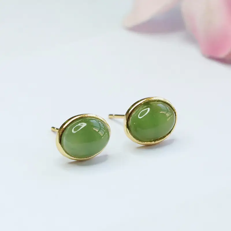 Guan Yu Inlaid Jade Earrings Green S925