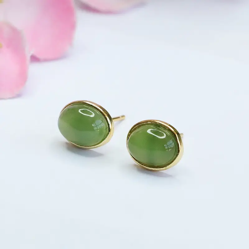 Guan Yu Inlaid Jade Earrings Green S925