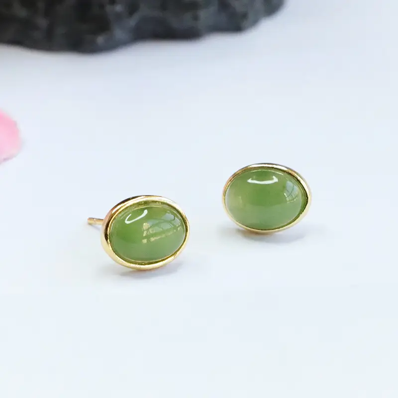 Guan Yu Inlaid Jade Earrings Green S925