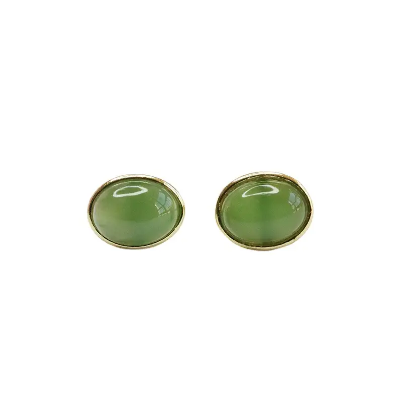 Guan Yu Inlaid Jade Earrings Green S925