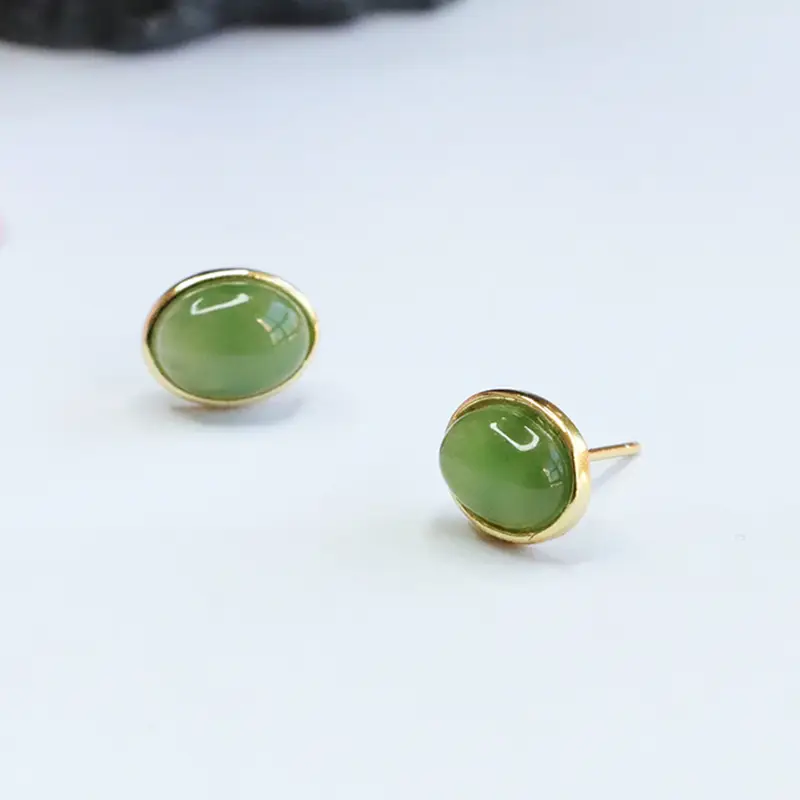 Guan Yu Inlaid Jade Earrings Green S925 — feature 10