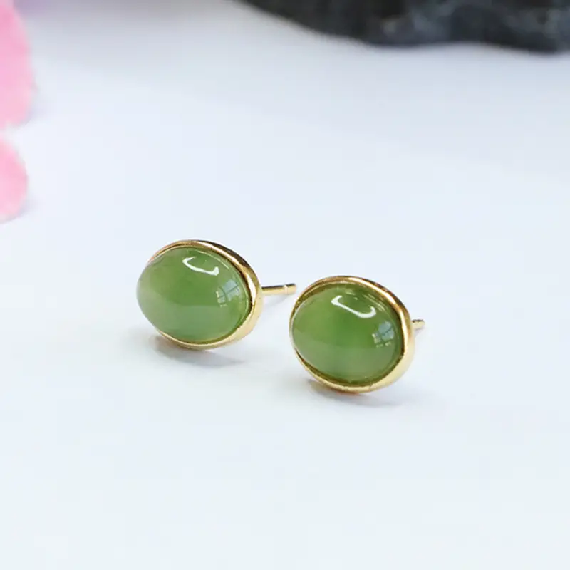 Guan Yu Inlaid Jade Earrings Green S925 — feature 8