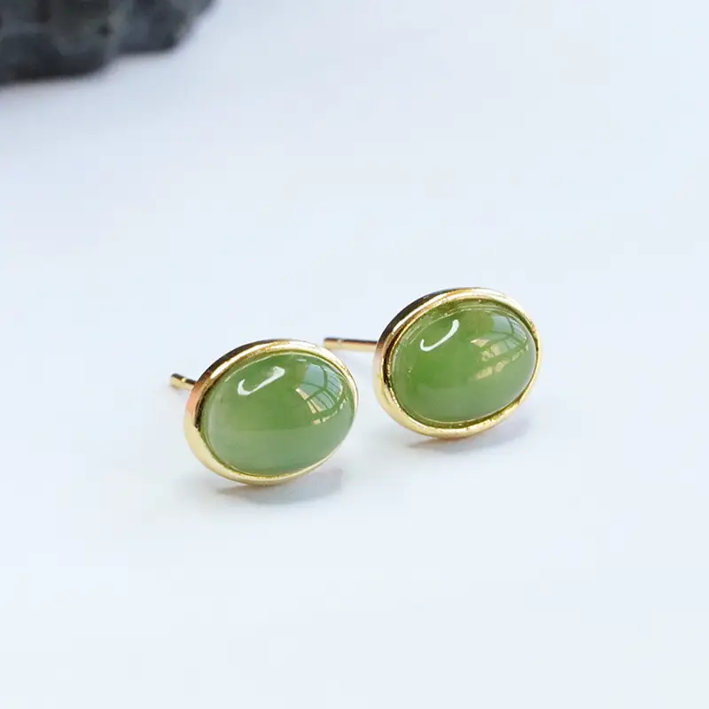 Guan Yu Inlaid Jade Earrings Green S925 — feature 9
