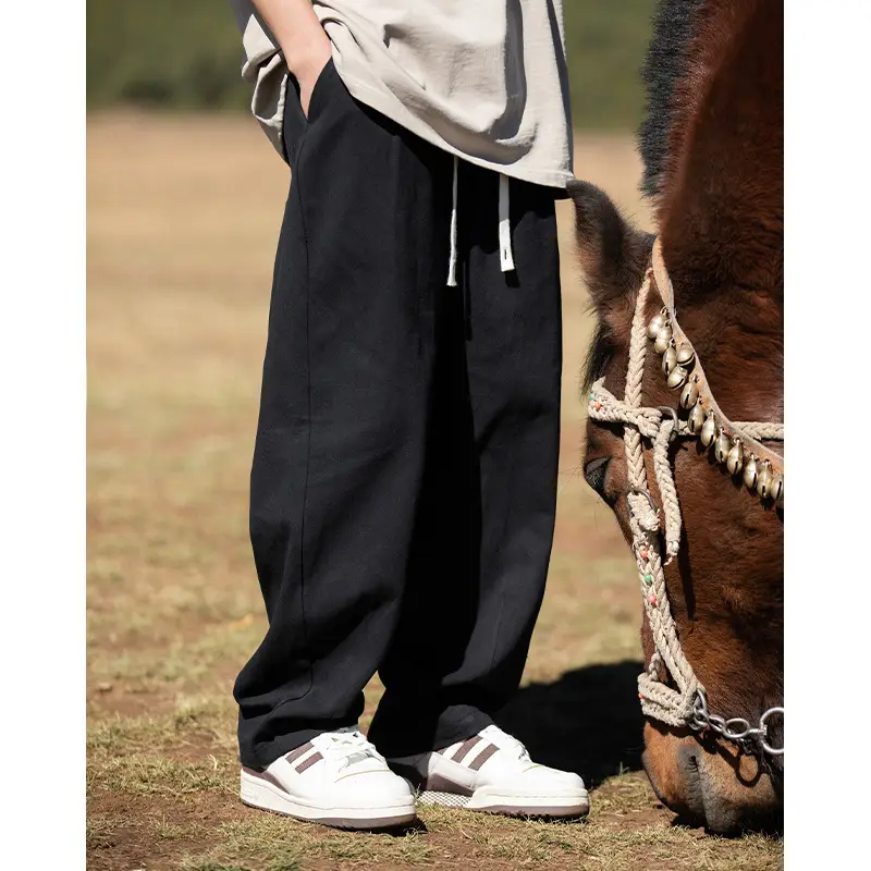 Men Drapey Pants Straight Cut Brown
