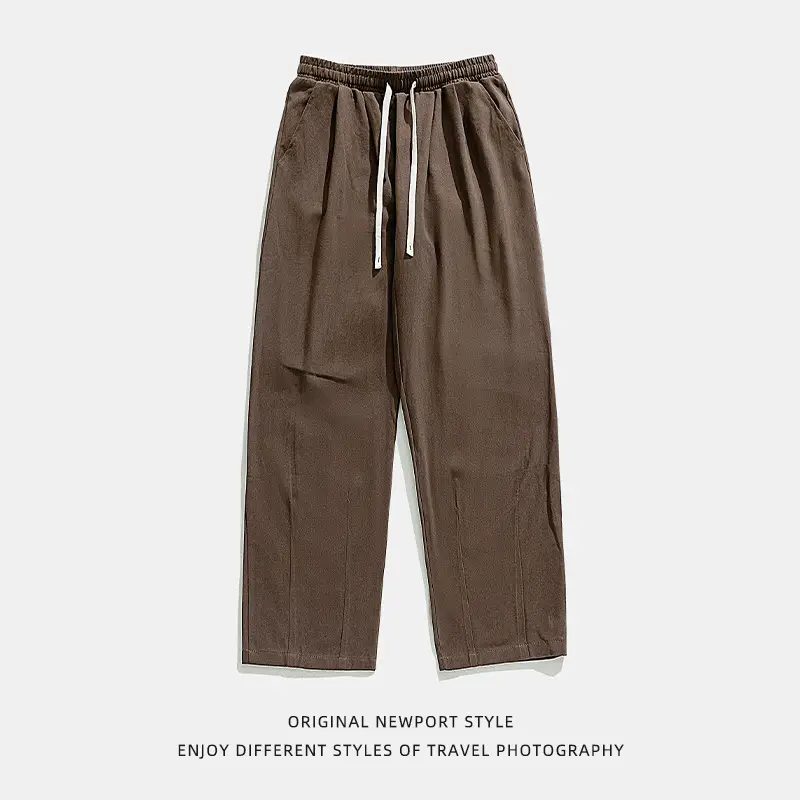 Men Drapey Pants Straight Cut Brown