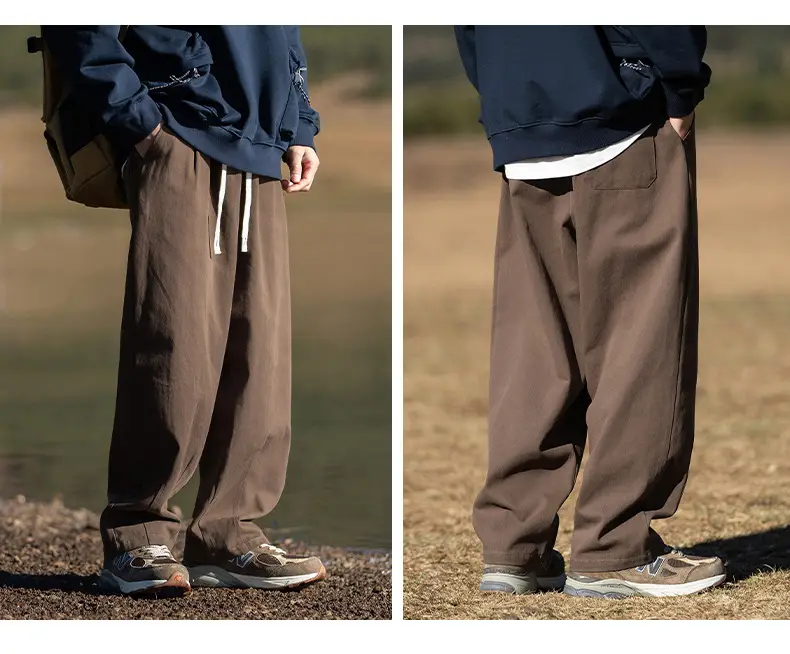 Men Drapey Pants Straight Cut Brown — feature 13