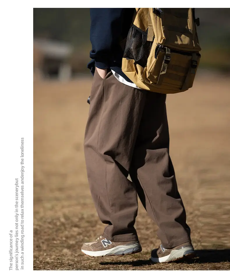 Men Drapey Pants Straight Cut Brown — feature 14