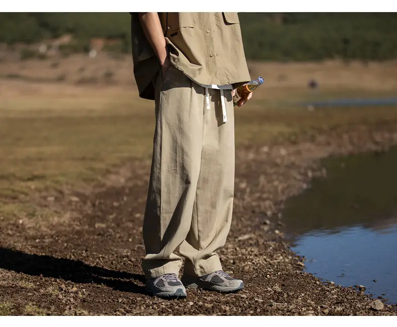 Men Drapey Pants Straight Cut Brown — feature 17