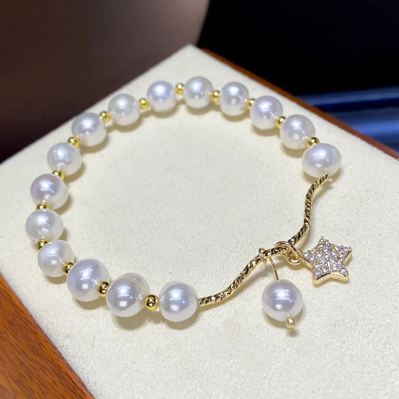 Pearl Bracelet with Crystal Charm for Girls - Image 4