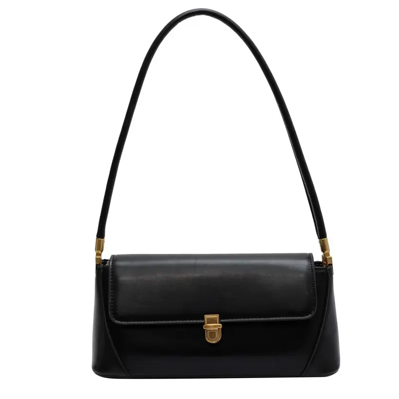 Black Leather Shoulder Bag with Gold Plated Latches - Image 9