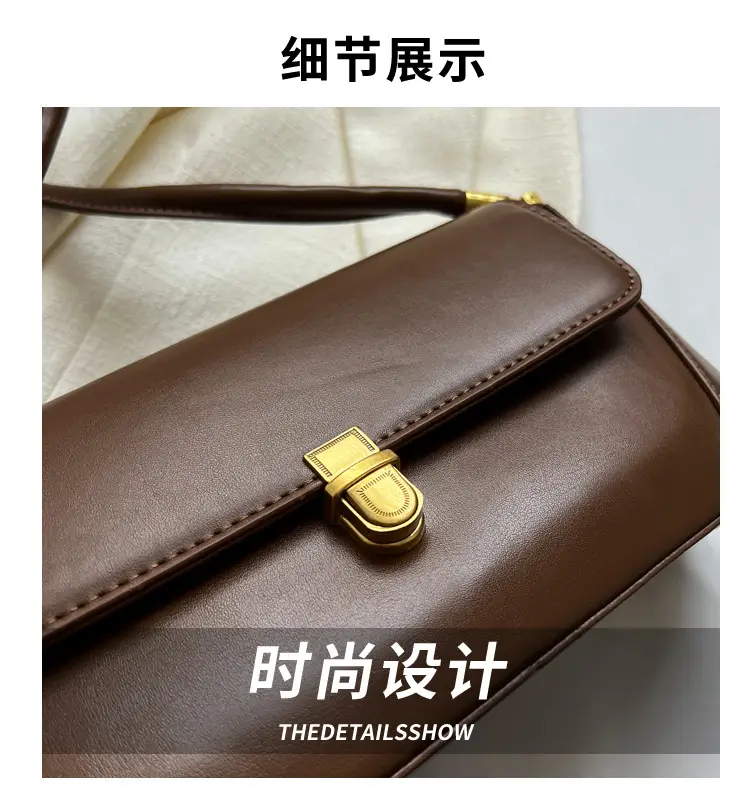 Black Leather Shoulder Bag with Gold Plated Latches — feature 13