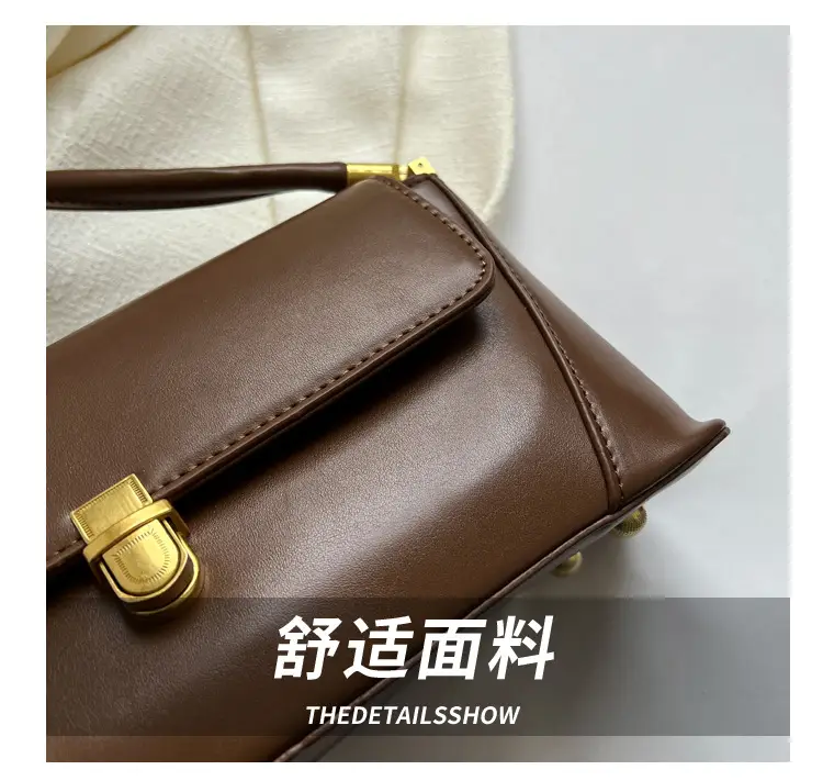 Black Leather Shoulder Bag with Gold Plated Latches — feature 14
