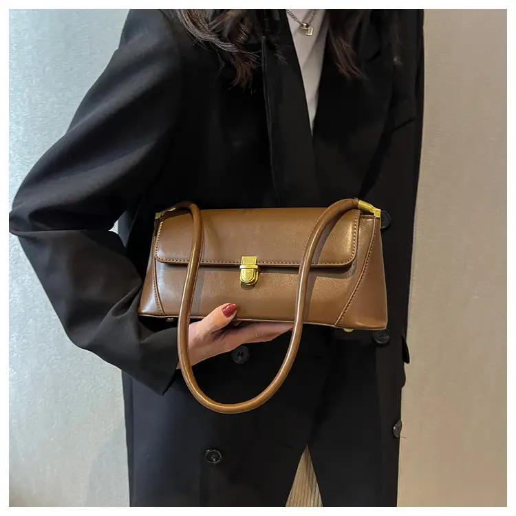 Black Leather Shoulder Bag with Gold Plated Latches — feature 19