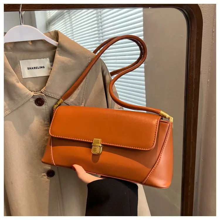 Black Leather Shoulder Bag with Gold Plated Latches — feature 41