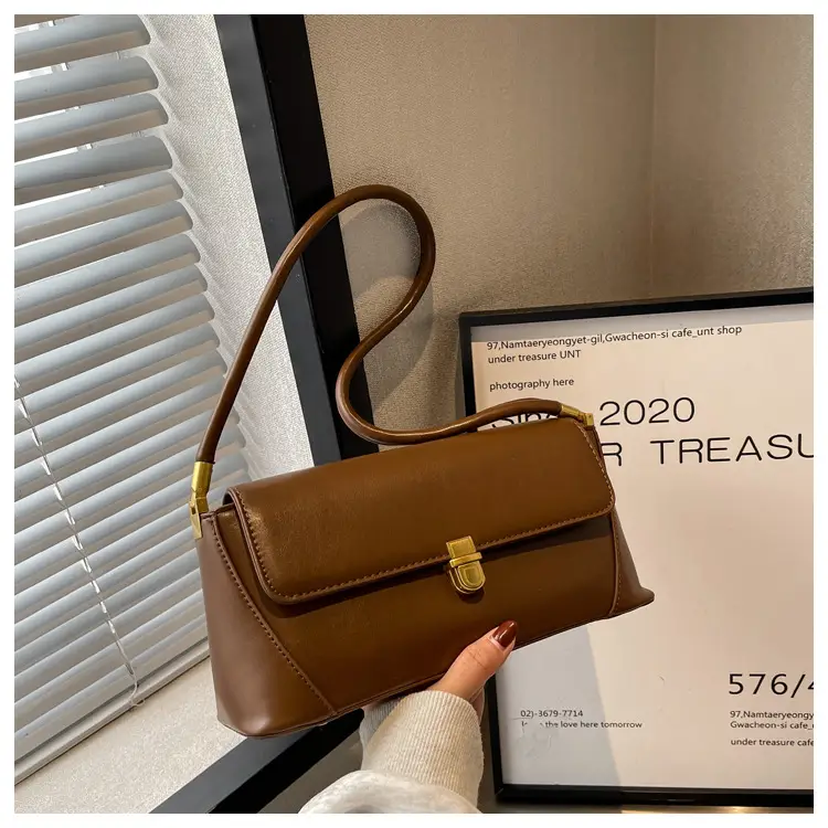 Black Leather Shoulder Bag with Gold Plated Latches — feature 43